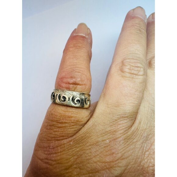Estate Vintage 925 Sterling Silver Spiral Swirl Pattern Band Ring Size 6, 4.1g - Picture 5 of 9